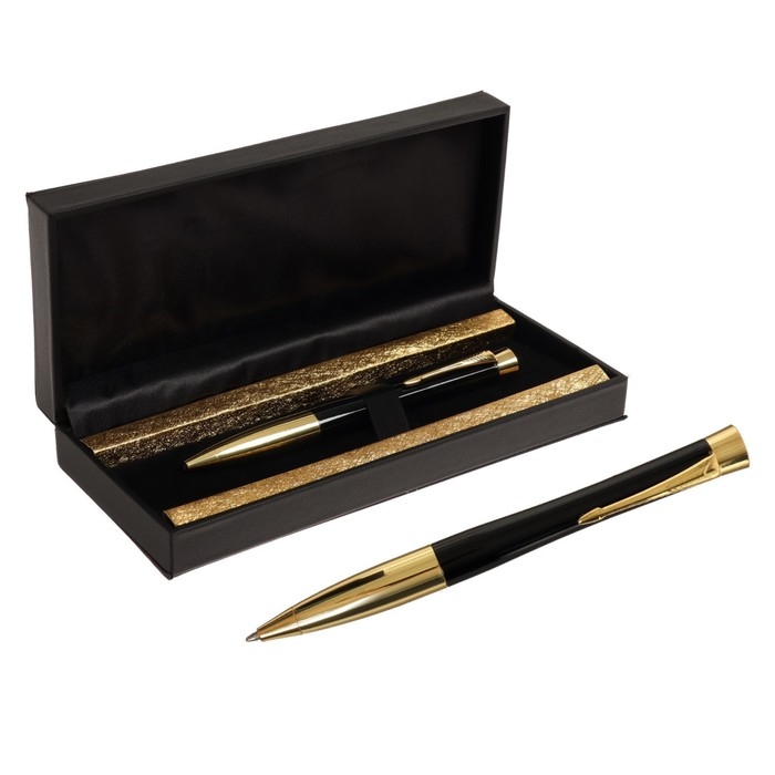 Ручка подарочная шариковая, в кожзам футляре, поворотная, ПБ U, корпус чёрный/золото Ручка подарочная шариковая, в кожзам футляре, поворотная, ПБ U, корпус чёрный/золото