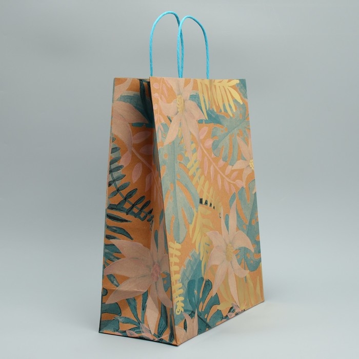 Пакет подарочный крафтовый, упаковка, Flowers for you, 39 х 30 х 14 см