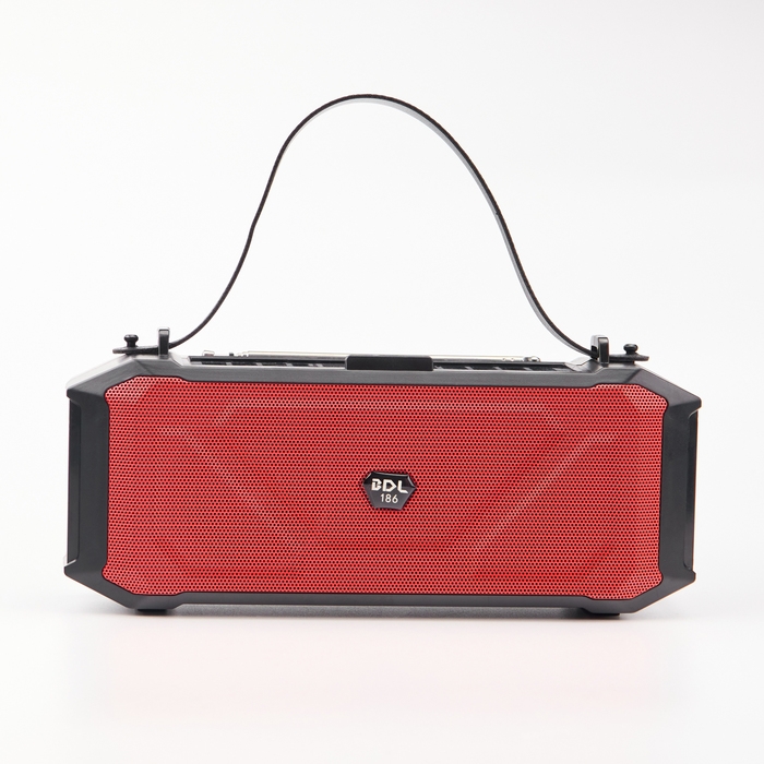 Фонарь аккумуляторный, 5Вт, 1200мАч, IPX5, Bluetooth, AUX, USB, радио, солнеч.бат, красный Фонарь аккумуляторный, 5Вт, 1200мАч, IPX5, Bluetooth, AUX, USB, радио, солнеч.бат, красный