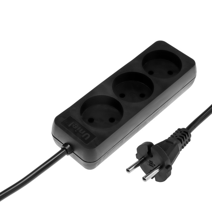 Удлинитель Uniel Standart, 3 розетки, 5 м, 10 А, 2500 Вт, без з/к, черный Удлинитель Uniel Standart, 3 розетки, 5 м, 10 А, 2500 Вт, без з/к, черный