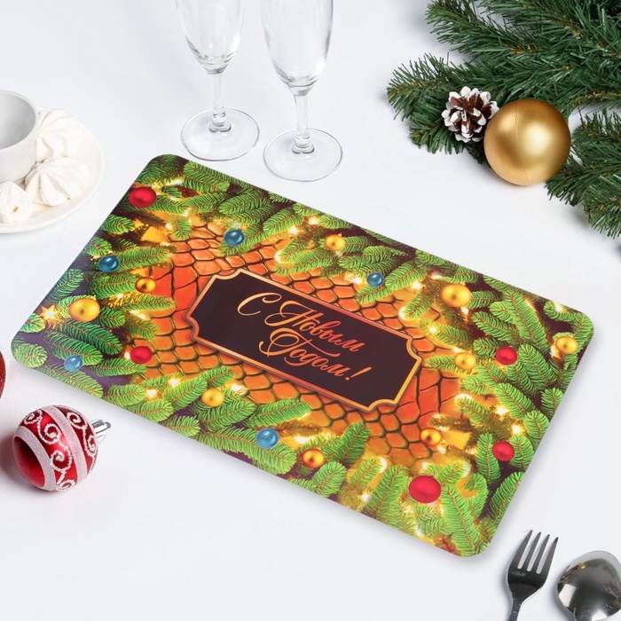 Салфетка новогодняя декоративная "С Новым Годом! 2025" символ года, ветки
