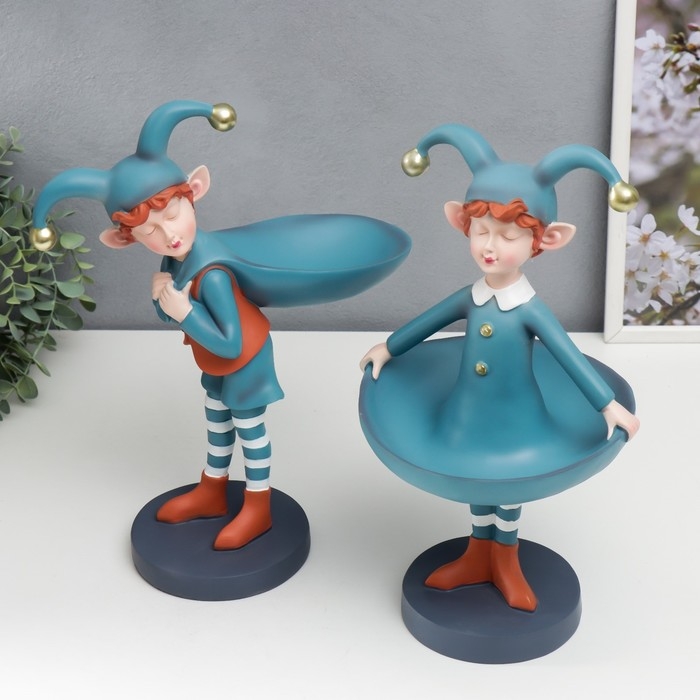 Сувенир полистоун подставка  Сувенир полистоун подставка "Малыш в костюме скомороха" голубой 32х18,5х18,5 см