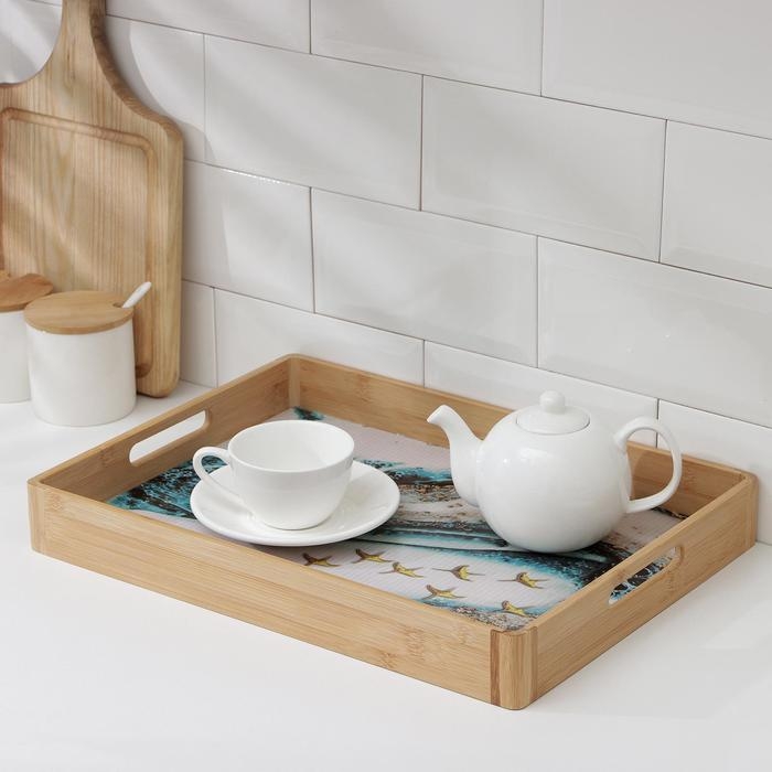 Поднос с ручками Доляна «Лазурный берег», 41×30×5 см, бамбук Поднос с ручками Доляна «Лазурный берег», 41×30×5 см, бамбук