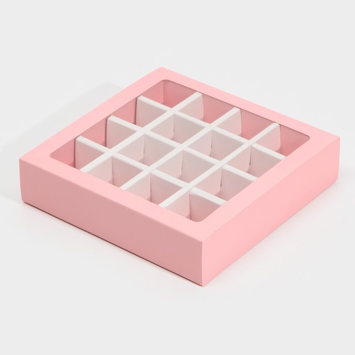 Коробка для конфет, кондитерская упаковка, 16 ячеек, «Розовая» 17.7 х 17.7 х 3.8 см Коробка для конфет, кондитерская упаковка, 16 ячеек, «Розовая» 17.7 х 17.7 х 3.8 см