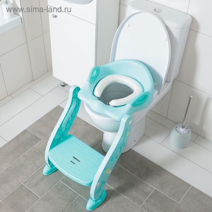 Детская накладка - сиденье на унитаз, мягкое, со ступенькой, цвет бирюзовый Детская накладка - сиденье на унитаз, мягкое, со ступенькой, цвет бирюзовый
