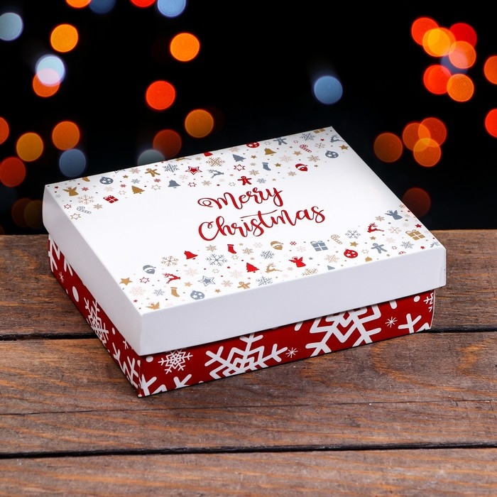 Новый год. Коробка подарочная новогодняя складная, Новый год. Коробка подарочная новогодняя складная, "Снежинки", 16,5 х 12,5 х 5,2 см