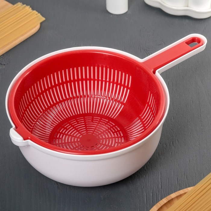 Дуршлаг с поддоном, d=25 см, пластиковый, цвет МИКС Дуршлаг с поддоном, d=25 см, пластиковый, цвет МИКС