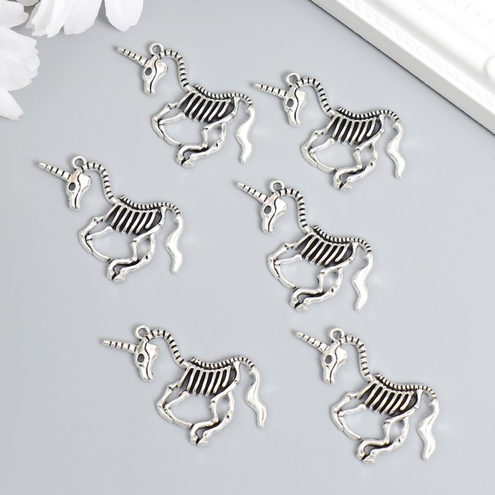 Декор для творчества металл Декор для творчества металл "Скелет единорога" серебро набор 6 шт 3,9х2,7 см