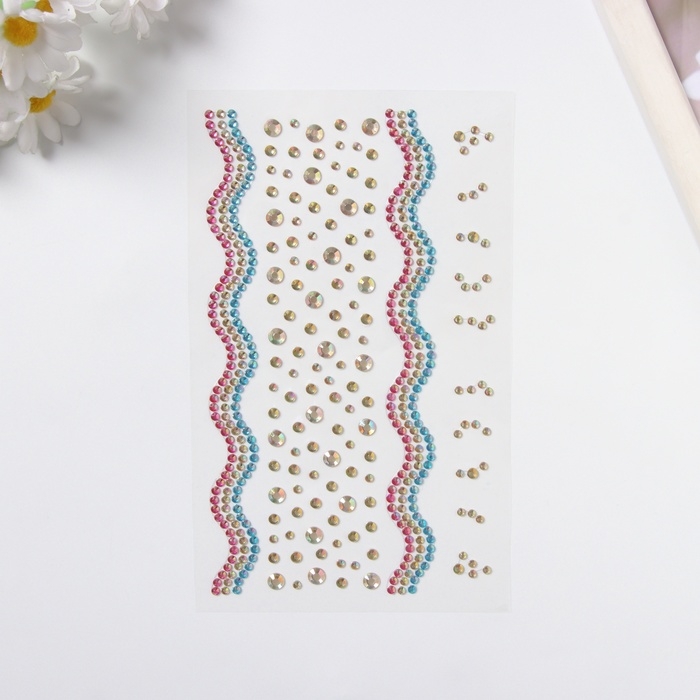 Наклейка пластик стразы "Река" розовая22,5х11,5 см