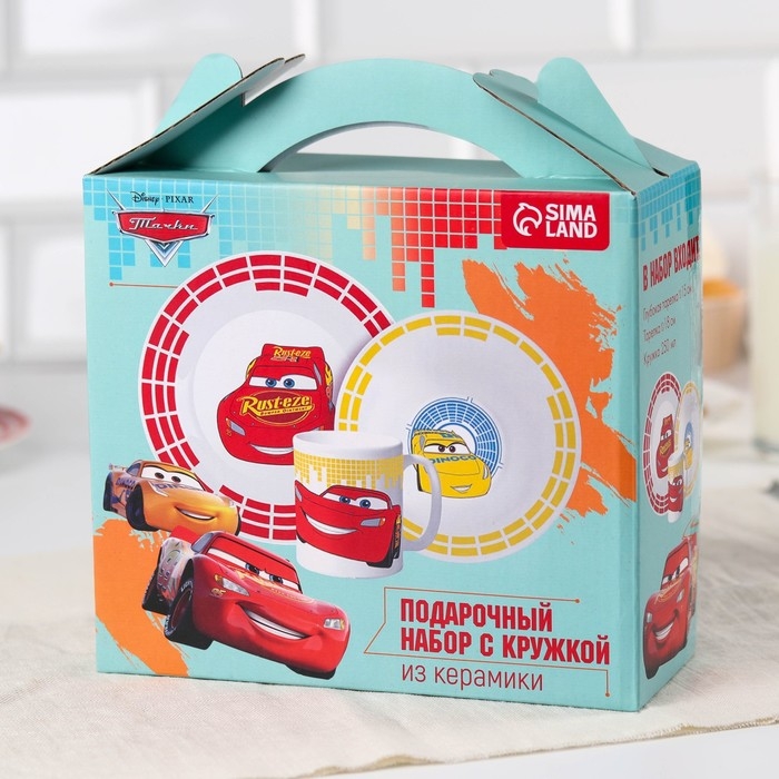 Набор посуды, 3 предмета: тарелка Ø 16,5 см, миска Ø 14 см, кружка 200 мл, Тачки Набор посуды, 3 предмета: тарелка Ø 16,5 см, миска Ø 14 см, кружка 200 мл, Тачки