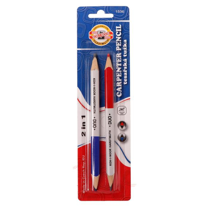 Карандаш столярный чернографитный Koh-I-Noor 1536 DUO 2B, двусторонний, сине-красный, 2 штуки. в блистере Карандаш столярный чернографитный Koh-I-Noor 1536 DUO 2B, двусторонний, сине-красный, 2 штуки. в блистере