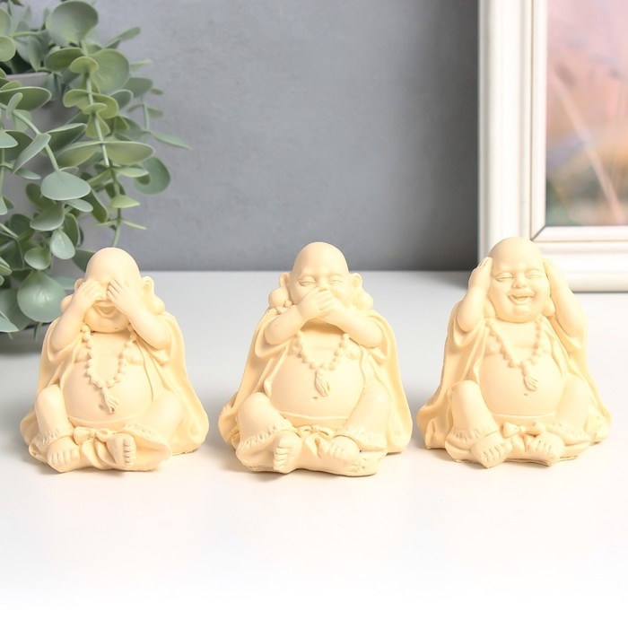 Нэцке полистоун Нэцке полистоун "Хотей - не вижу, не слышу, не скажу" МИКС 6х7х8 см