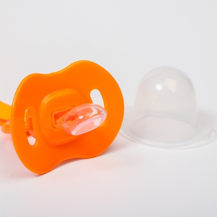 Соска - пустышка силиконовая ортодонтическая, от 0 мес., с держателем, цвет оранжевый Соска - пустышка силиконовая ортодонтическая, от 0 мес., с держателем, цвет оранжевый