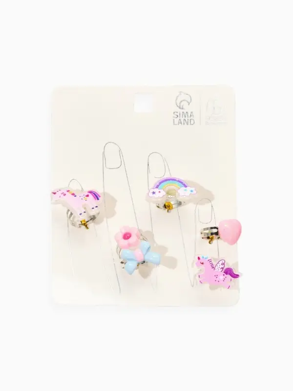 Кольца детские набор 6 шт. &laquo;Выбражулька&raquo; ассорти единорог форма МИКС, б-р, разноцветный