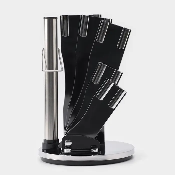 Набор ножей кухонных на подставке Доляна Ardone, 7 предметов: 5 ножей, мусат и ножницы, хромированный