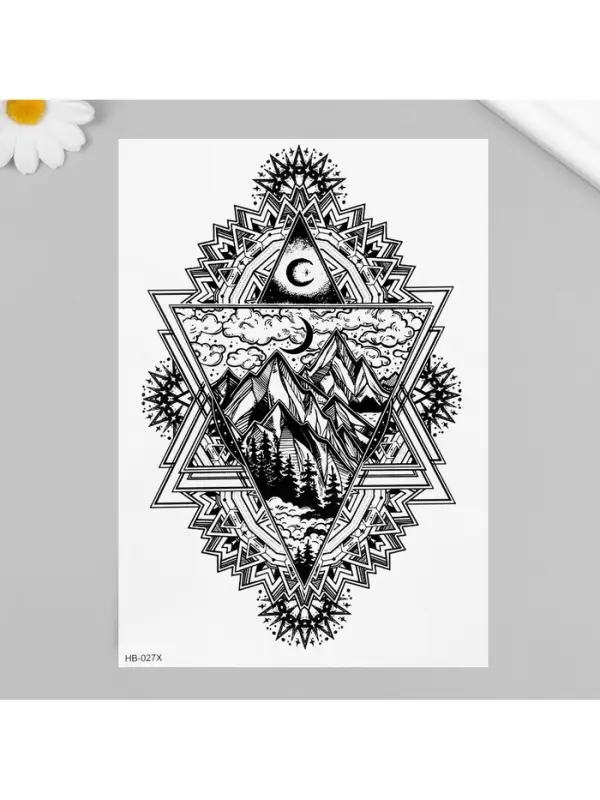 Переводная тату на тело чёрная «Горы в треугольнике», 21×14.8 см