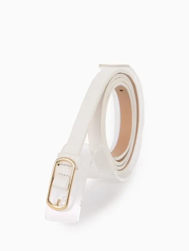 Ремень женский тонкий, 110&times;1.5 см, золотистая пряжка металл, белый