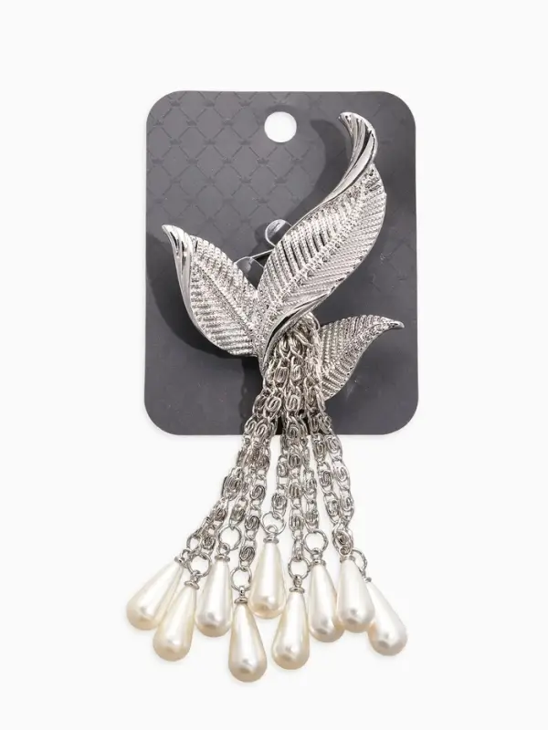 Брошь Брошь "Птица с жемчужным хвостом", цвет белый в серебре