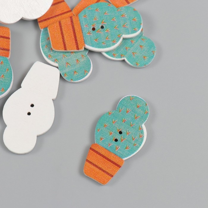 Пуговицы дерево для творчества 2 прокола Пуговицы дерево для творчества 2 прокола "Кактус в горшке" набор 15 шт 1,9х3,3 см