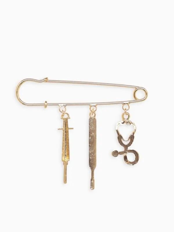 Булавка с подвесками &laquo;Медицина&raquo;, 7 см, цвет чёрный золото