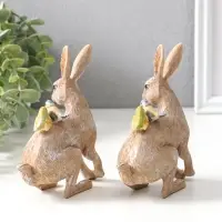 Сувенир полистоун "Кролик с синичками на спине" набор 2 шт 14х5,5х11,5 см