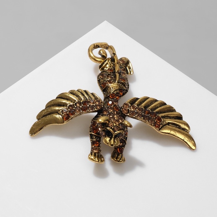 Брошь «Мантикора», цвет бежево-коричневый в чернёном золоте Брошь «Мантикора», цвет бежево-коричневый в чернёном золоте