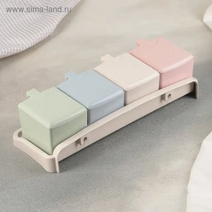 Набор банок для сыпучих продуктов на подставке, 4 шт с ложками, цвет МИКС