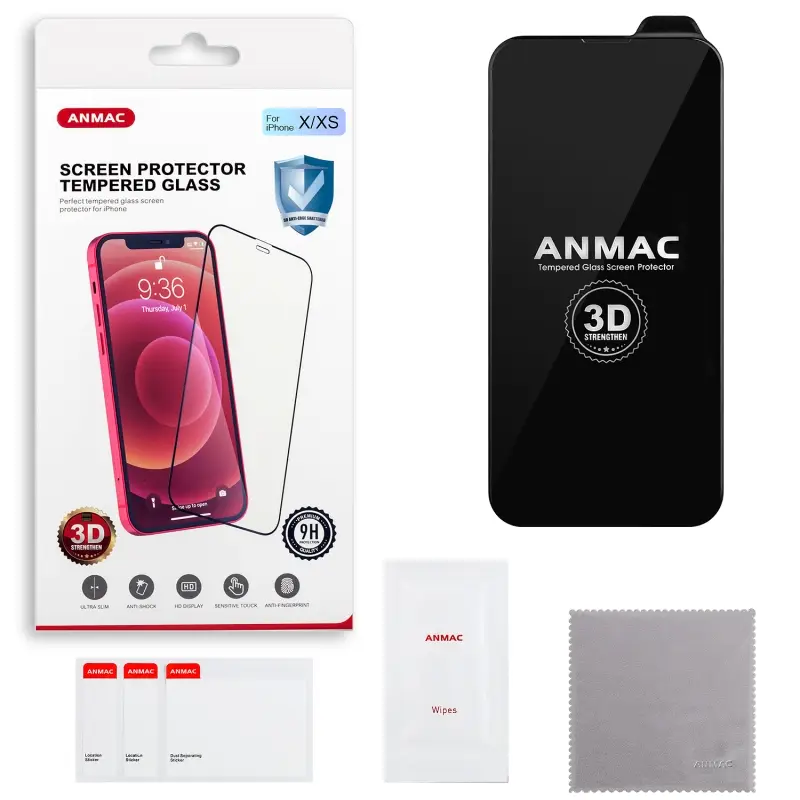 Защитное стекло IPh XS/X 3D ANMAC черное усиленное  Арт.1137190