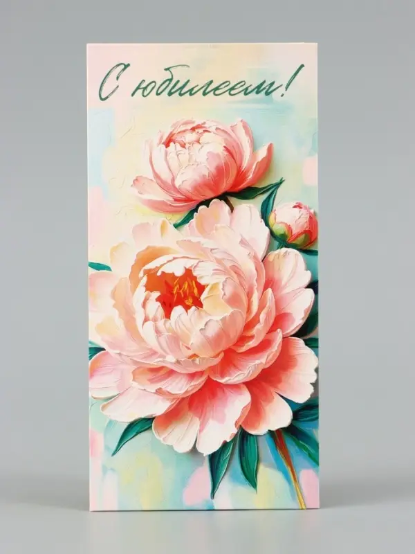 Конверт для денег &laquo;В день юбилея&raquo;, нежные пионы, 16.5&times;8 см