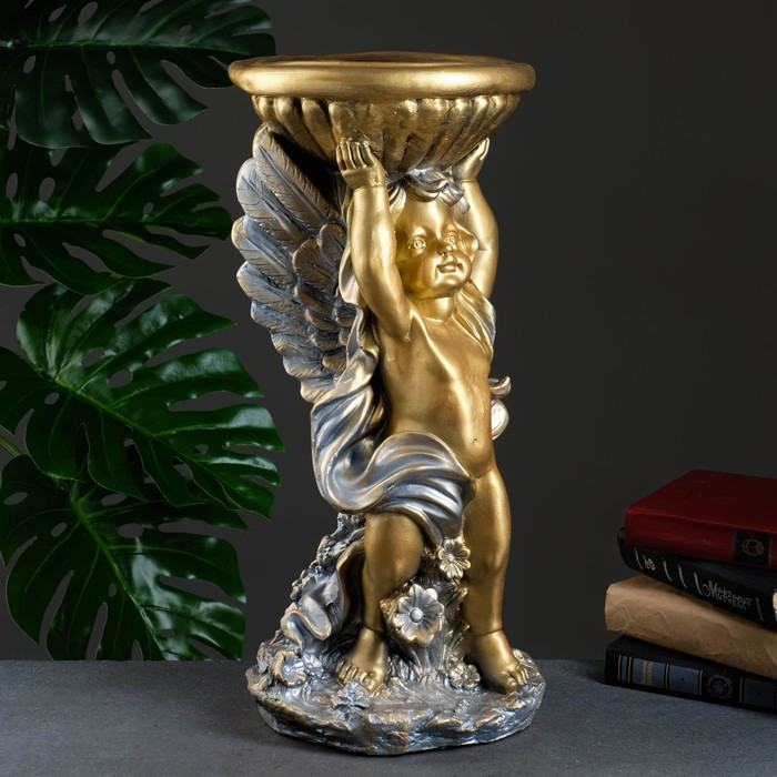 Фигурное кашпо  Фигурное кашпо "Ангел с чашей" бронза / серебро 0,6 л / 24х50х24см