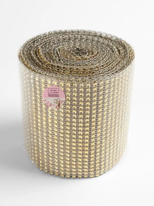 Лента с имитацией страз, 12 см, 9&plusmn;1 м, цвет золотой