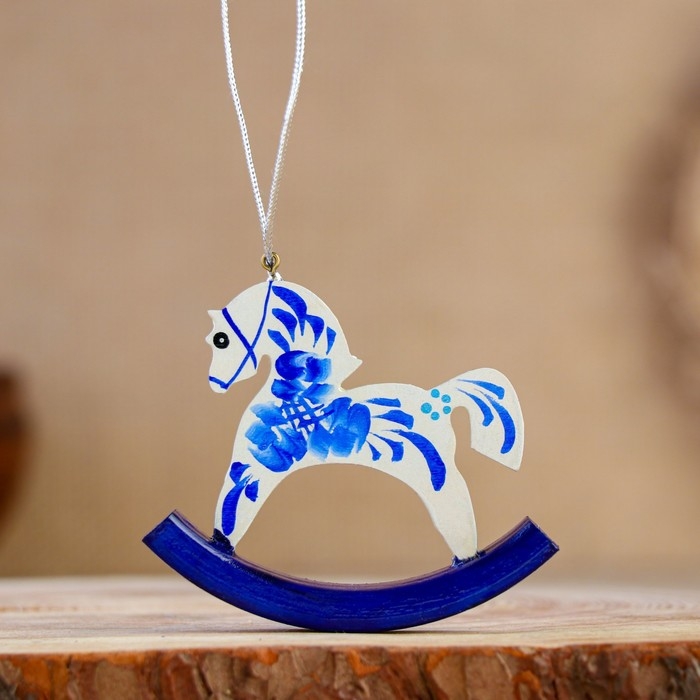 Сувенир  Сувенир "Лошадка-качалка" под гжель, 6,5 см, ручная роспись