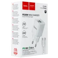 Сетевое зарядное устройство с кабелем Type-C на Type-C PD30W + USB QC3.0 C149A  HOCO белое