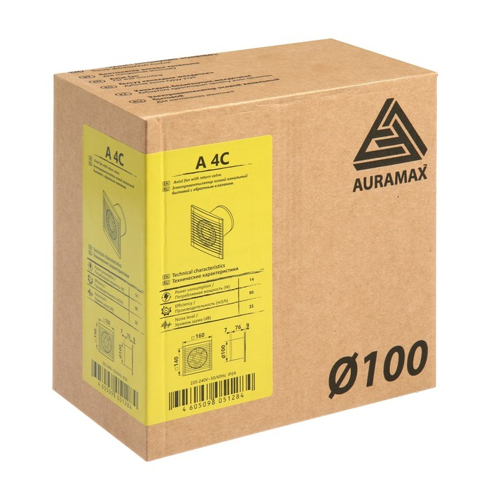 Вентилятор вытяжной AURAMAX A 4 С, 160х160 мм, d=100 мм, 220‒240 В, с обратным клапаном
