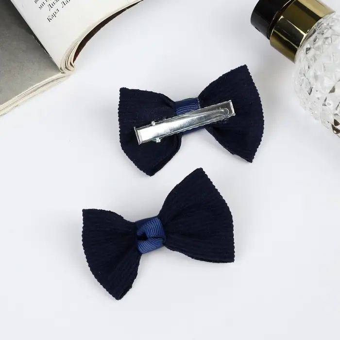 Зажим для волос  Зажим для волос "Школьница" (набор 2 шт) полосы, 6 см, синий