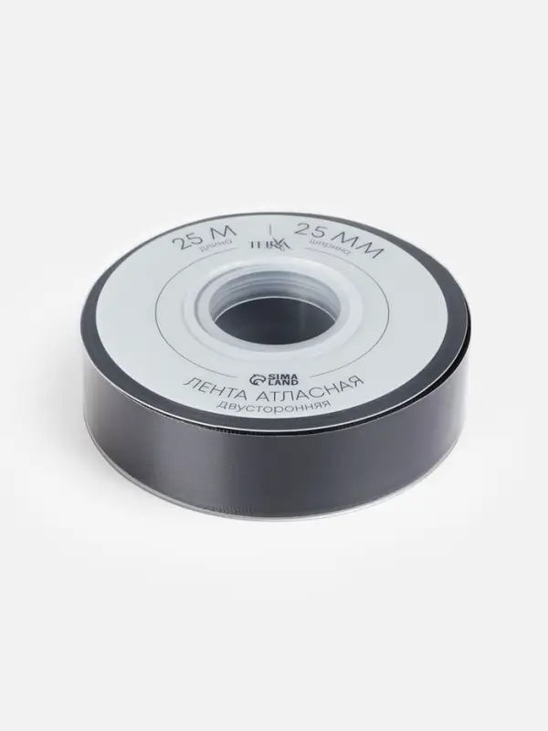 Лента атласная TEIRA, двухсторонняя, 25 мм, 25&plusmn;1 м, чёрная №0030