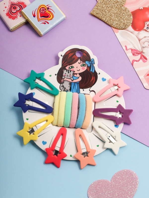 Набор для волос Набор для волос "Аделия" (6 резинок 3 см, 8 невидимок 3 см) звезда колор, микс