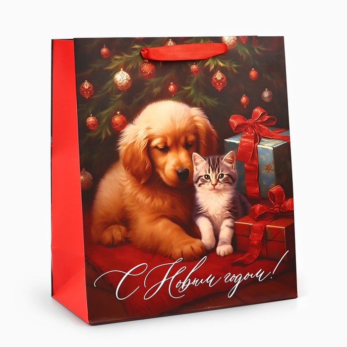Пакет подарочный новогодний ламинированный &laquo;С Новым годом&raquo;, животные, ML 23 х 27 х 11.5 см , Новый год