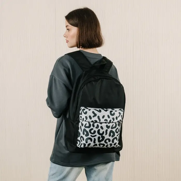 Рюкзак школьный молодёжный &laquo;Леопард&raquo;, 33&times;13&times;37, отдел на молнии, карман, чёрный