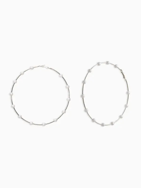 Серьги-кольца &laquo;Жемчуг&raquo;, d=10 см, №6, белые в серебре
