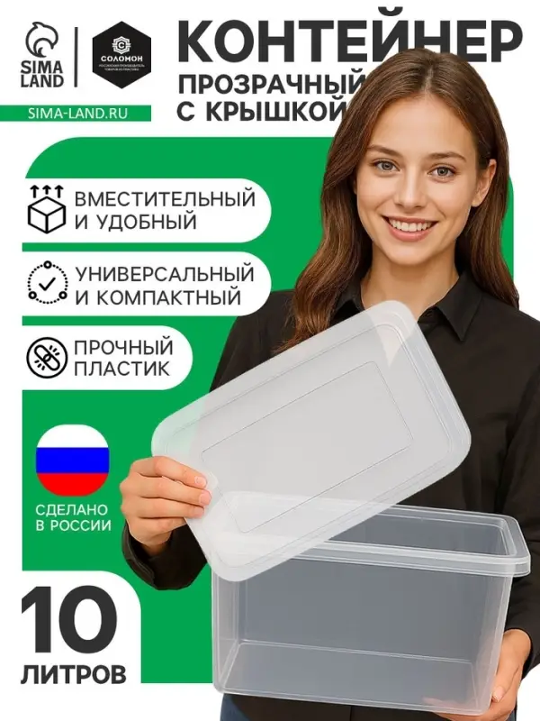 Ящик пластиковый для хранения, с крышкой, объём &mdash; 10 л, прозрачно-матовый