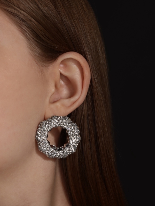 Серьги со стразами «Блеск» кольцо, белые в серебре