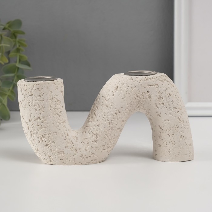 Подсвечник гипс, металл на 2 свечи Подсвечник гипс, металл на 2 свечи "Абстракция. Волна" d=2,5 см 3,5х16,5х8,7 см