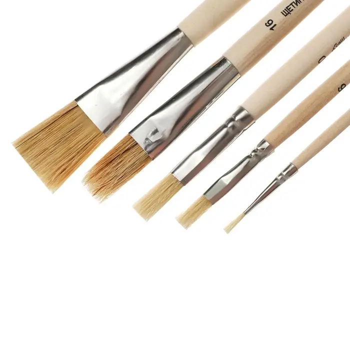 Набор кистей для рисования, щетина, 5 штук: №: 2, 6, 10, 16, 24, Calligrata, плоские, деревянная ручка, в пакете
