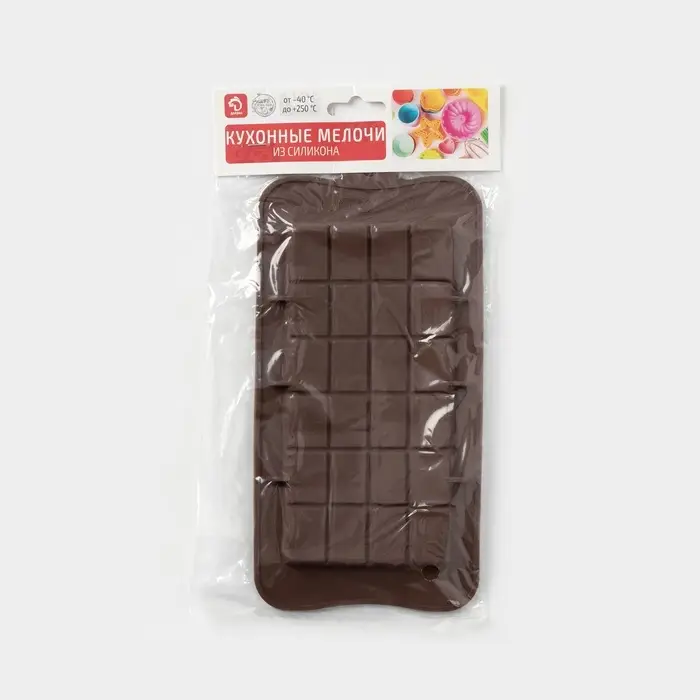 Форма для шоколада Доляна &laquo;Плитка&raquo;, силикон, 22.5&times;10.5&times;0.9 см, 24 ячейки (2&times;2.5 см), коричневая