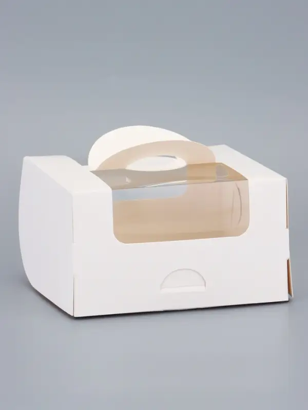 Коробка под бенто - торт с окном, белая, 14&times;14&times;8 см