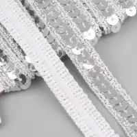 Тесьма декоративная с пайетками, 12 мм, 9 &plusmn; 0.5 м, цвет серебряный