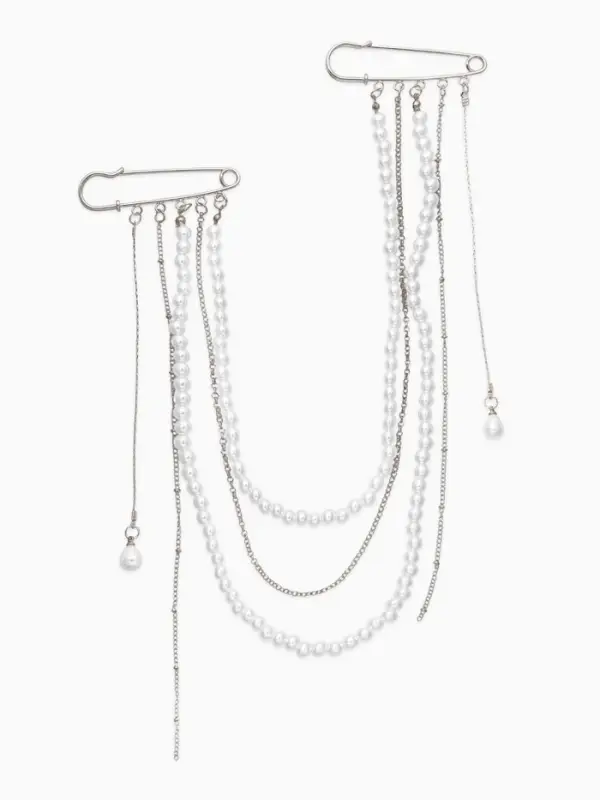 Булавки "Аксельбант", жемчуг, цвет белый в серебре