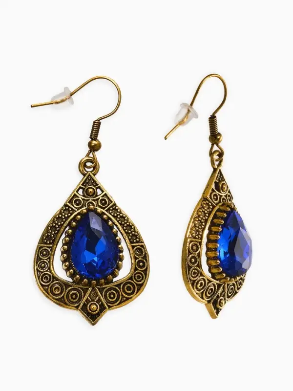 Серьги со стразми Серьги со стразми "Винтаж" капля, цвет синий в чернёном золоте