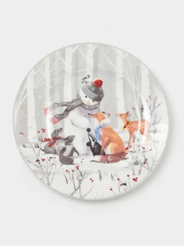 Набор тарелок новогодних «Снежные забавы», 2 шт., d=25.5 см, керамика, подарочная упаковка, белый Набор тарелок новогодних «Снежные забавы», 2 шт., d=25.5 см, керамика, подарочная упаковка, белый